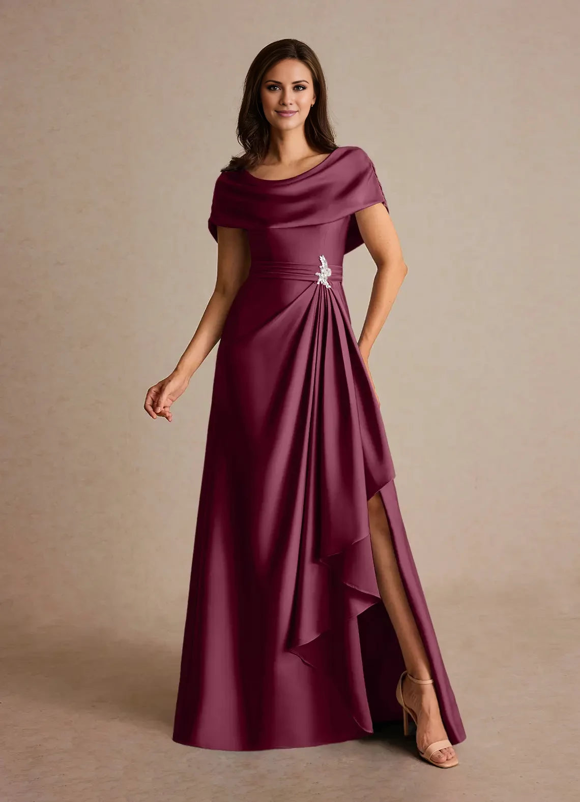 A-Line Pleated Satin Dress Mother of the Bride Dresses