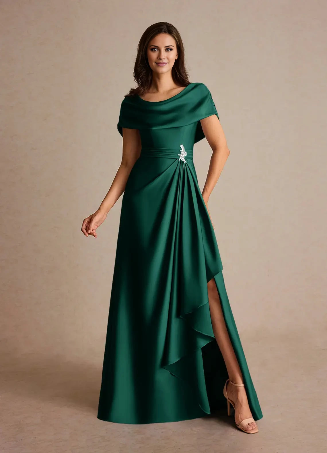 A-Line Pleated Satin Dress Mother of the Bride Dresses