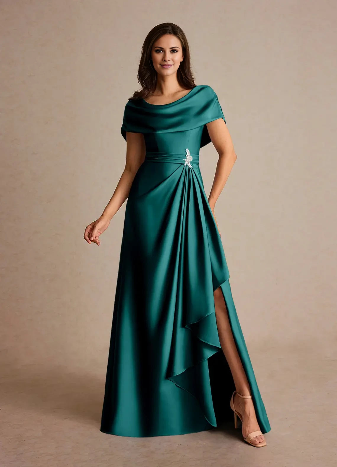 A-Line Pleated Satin Dress Mother of the Bride Dresses