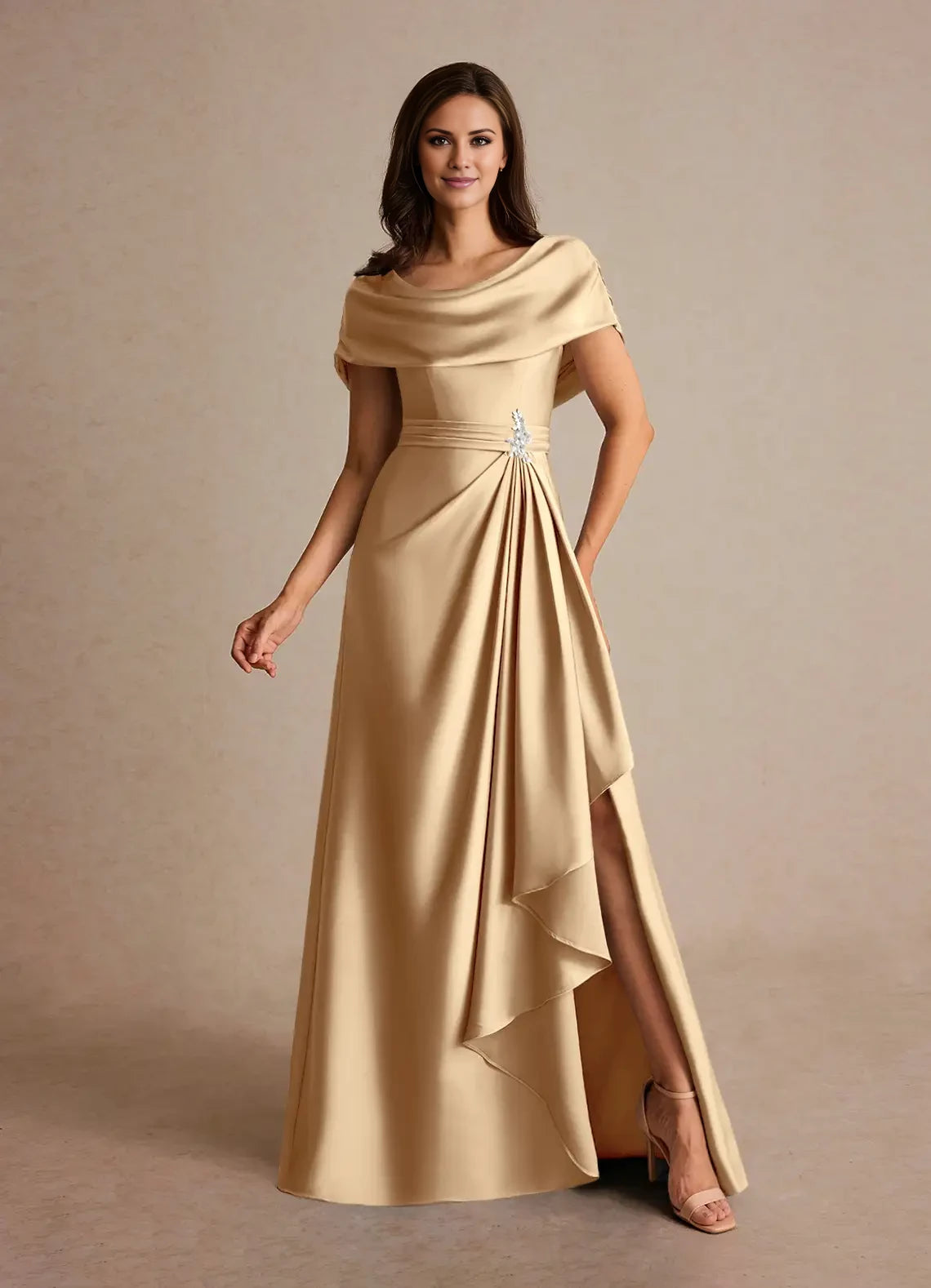 A-Line Pleated Satin Dress Mother of the Bride Dresses