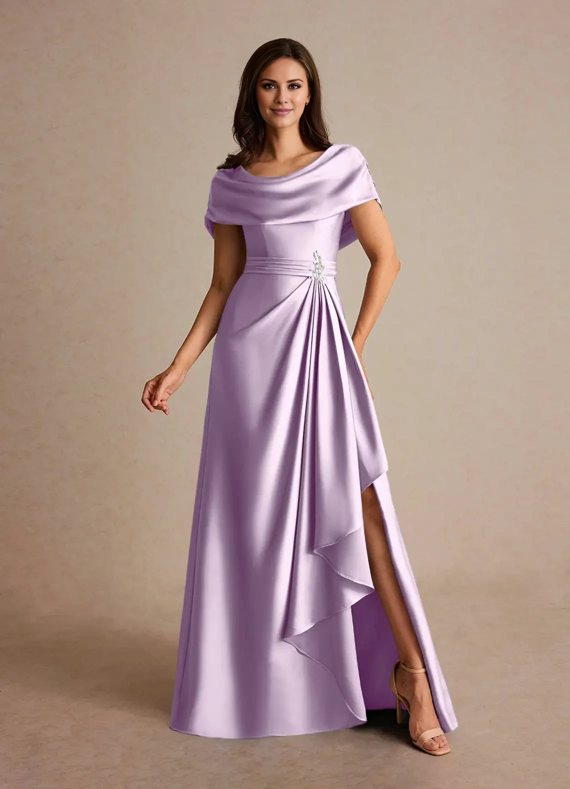 A-Line Pleated Satin Dress Mother of the Bride Dresses