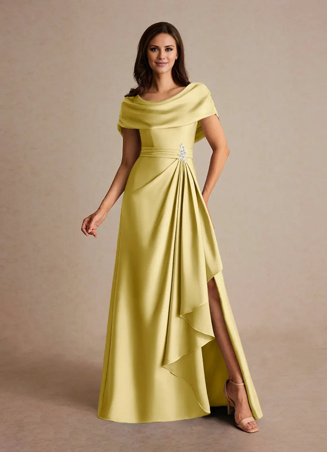 A-Line Pleated Satin Dress Mother of the Bride Dresses