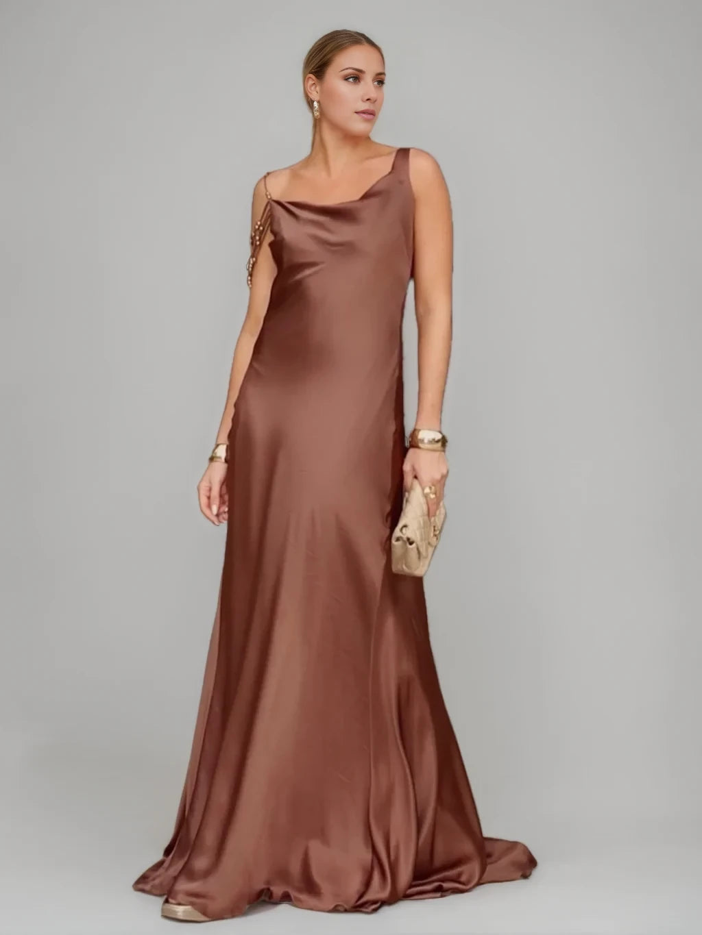 A-Line/Princess Asymmetrical Straps Sleeveless Backless Floor-Length Evening Dresses with Beads