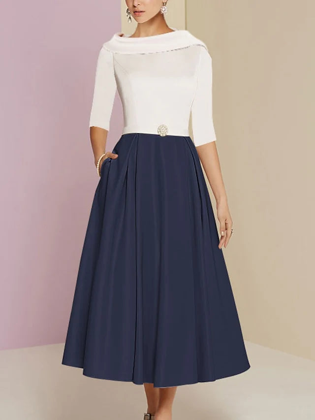 A-Line/Princess Jewel Neck Half Sleeve Mother of the Bride Dresses with Pleats
