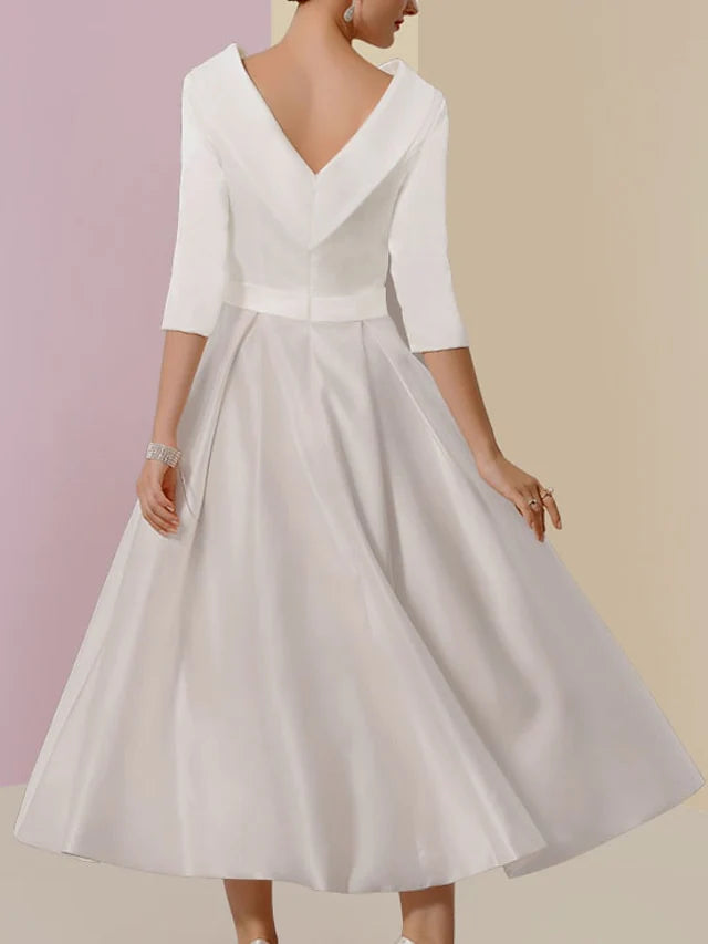 A-Line/Princess Jewel Neck Half Sleeve Mother of the Bride Dresses with Pleats