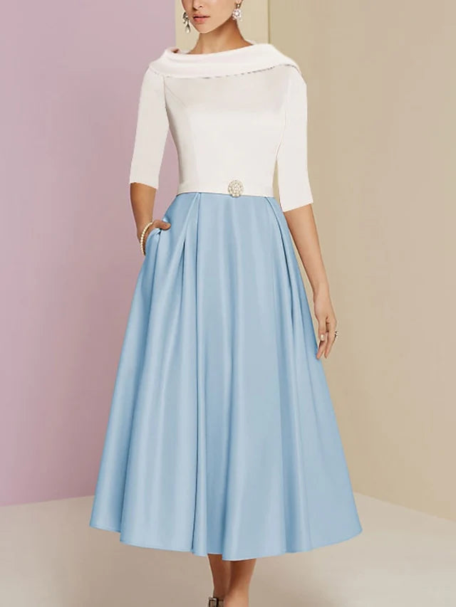 A-Line/Princess Jewel Neck Half Sleeve Mother of the Bride Dresses with Pleats