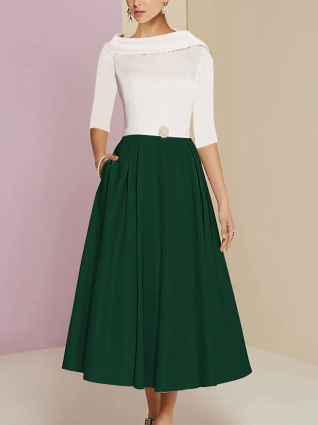 A-Line/Princess Jewel Neck Half Sleeve Mother of the Bride Dresses with Pleats