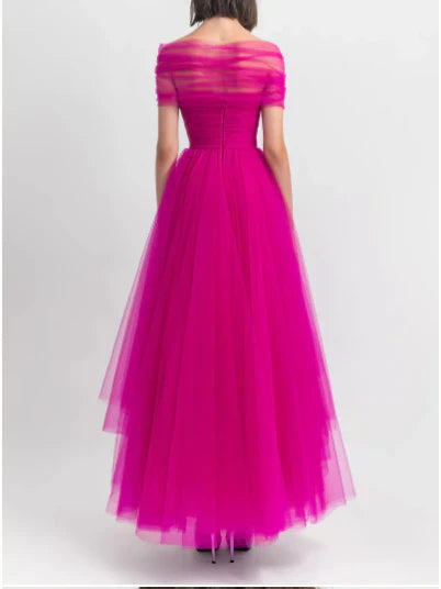 A-Line/Princess Off-the-Shoulder Ankle-Length Back Zip Evening Dress