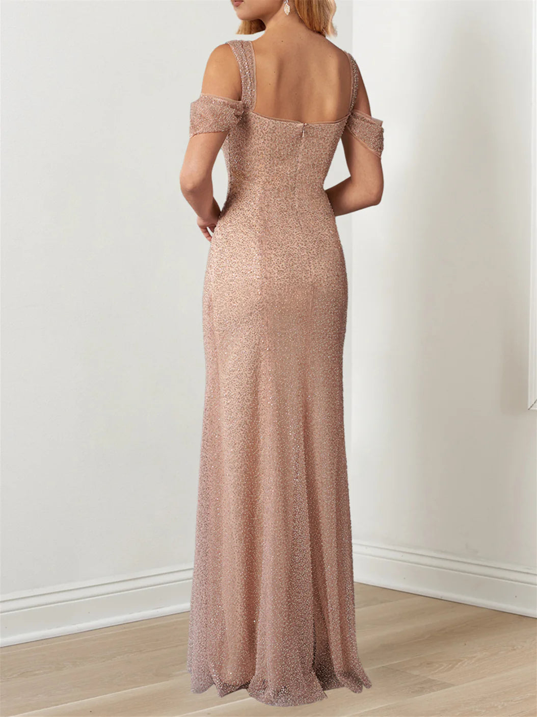 A-Line/Princess Off-the-Shoulder Draped Sleeves Back Zip Floor-Length Evening Dresses