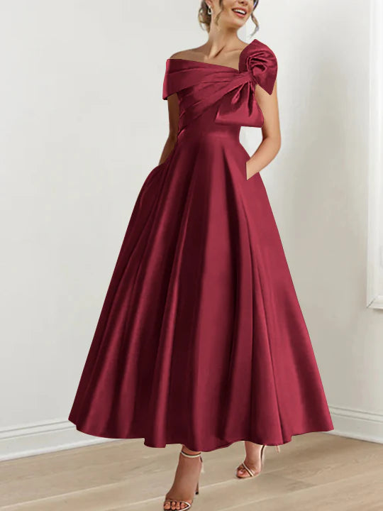 A-Line/Princess Off-the-Shoulder Sleeveless Ankle-Length Mother of the Bride Dresses with Bow
