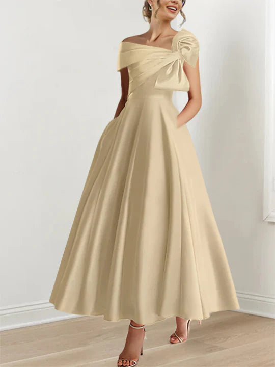 A-Line/Princess Off-the-Shoulder Sleeveless Ankle-Length Mother of the Bride Dresses with Bow