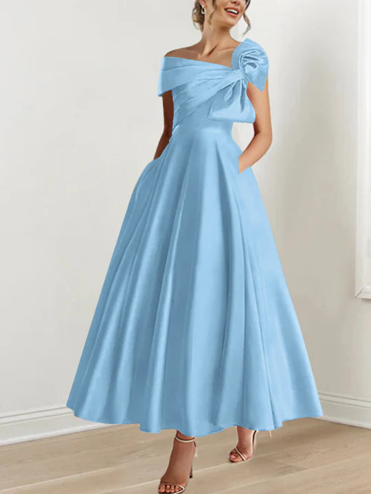 A-Line/Princess Off-the-Shoulder Sleeveless Ankle-Length Mother of the Bride Dresses with Bow
