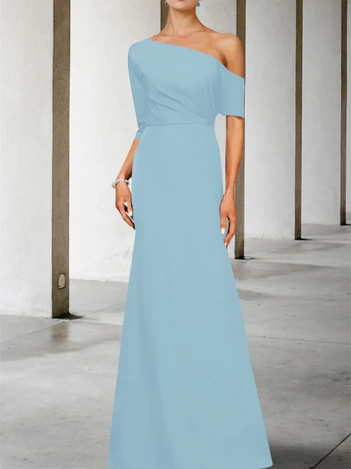 A-Line/Princess One-Shoulder 3/4 Length Sleeves Floor-Length Mother of the Bride Dresses