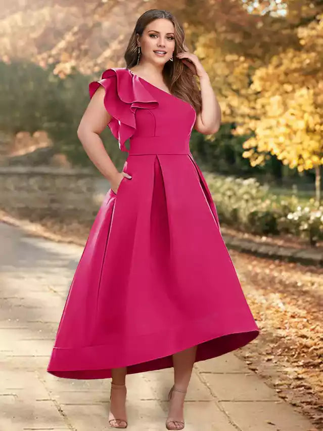 A-Line Princess One-Shoulder Sleeveless Asymmetrical with Ruffles Mother of the Bride Dresses