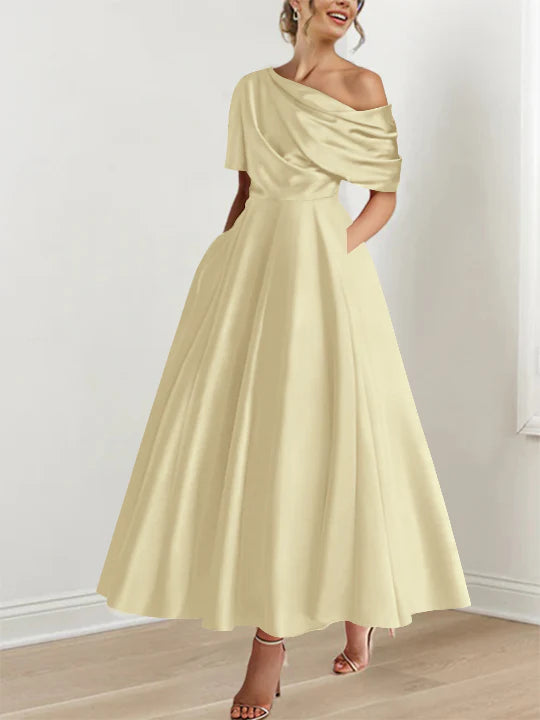 A-Line/Princess One shoulder Half Sleeve Ankle-Length Mother of the Bride Dresses with Ruffles