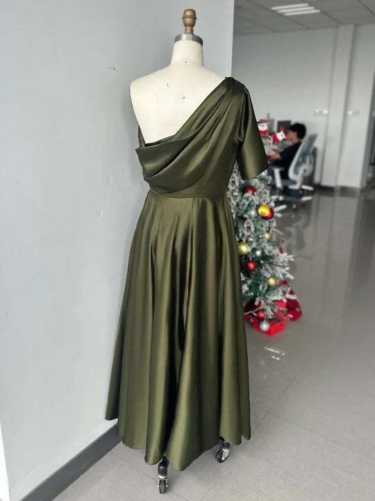 A-Line/Princess One shoulder Half Sleeve Ankle-Length Mother of the Bride Dresses with Ruffles