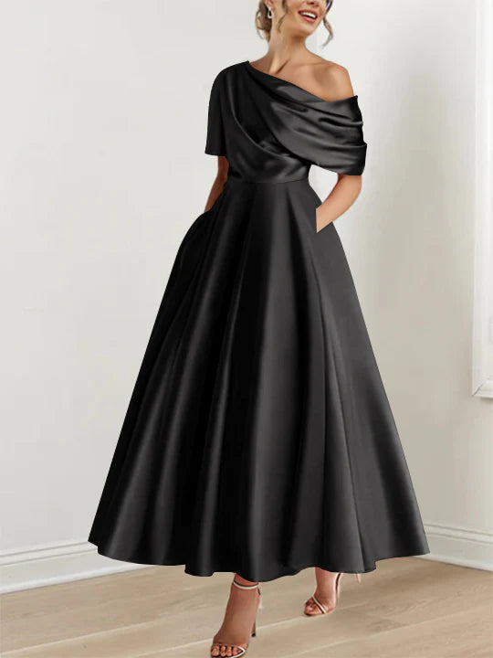 A-Line/Princess One shoulder Half Sleeve Ankle-Length Mother of the Bride Dresses with Ruffles