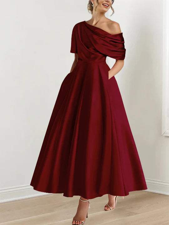 A-Line/Princess One shoulder Half Sleeve Ankle-Length Mother of the Bride Dresses with Ruffles