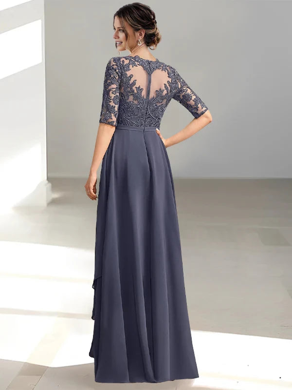 A-Line/Princess Scoop 1/2 Sleeve Back Zip Floor-Length Mother of the Bride Dresses