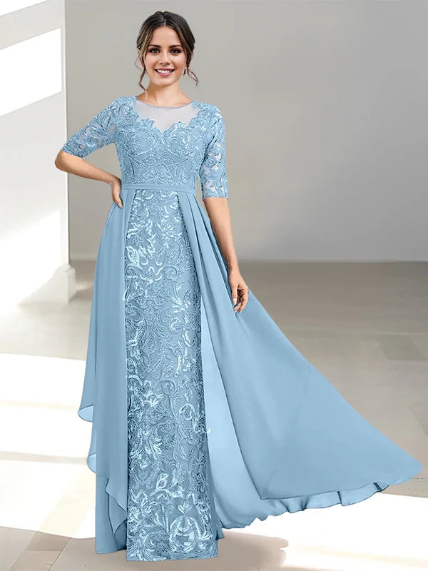 A-Line/Princess Scoop 1/2 Sleeve Back Zip Floor-Length Mother of the Bride Dresses