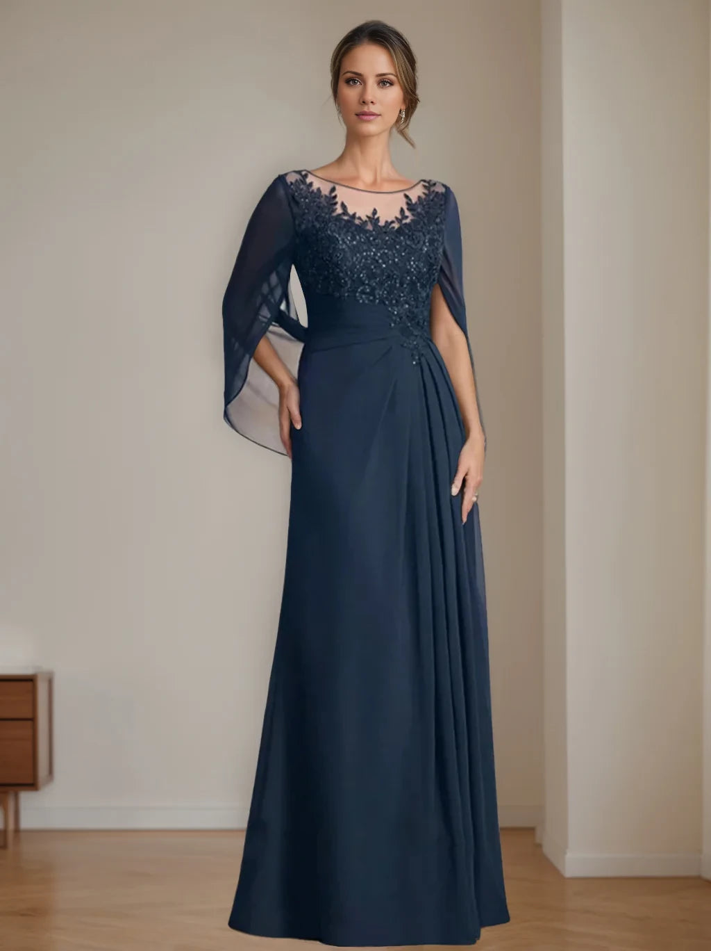 A-Line/Princess Scoop Floor-Length Mother of the Bride Dresses with Pleated Sequins