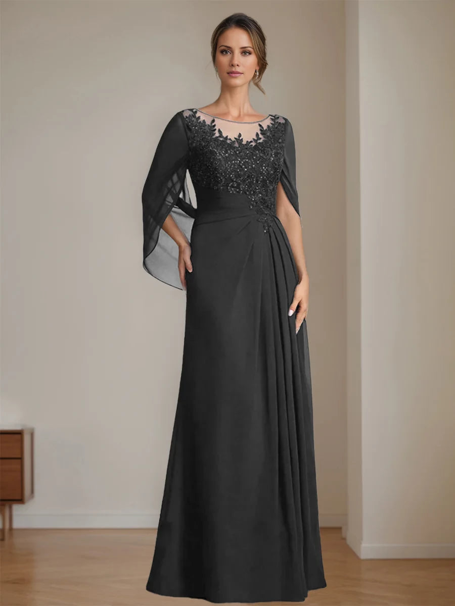 A-Line/Princess Scoop Floor-Length Mother of the Bride Dresses with Pleated Sequins