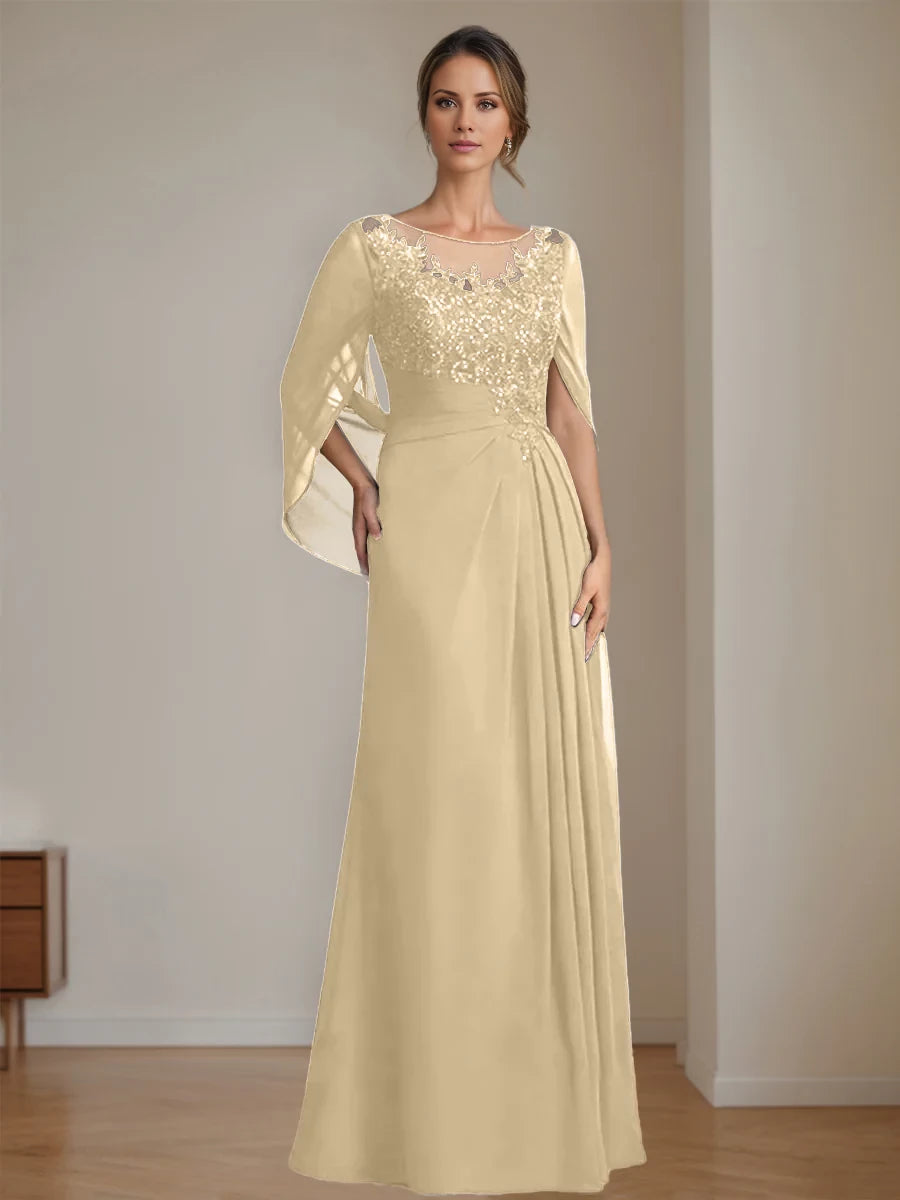 A-Line/Princess Scoop Floor-Length Mother of the Bride Dresses with Pleated Sequins