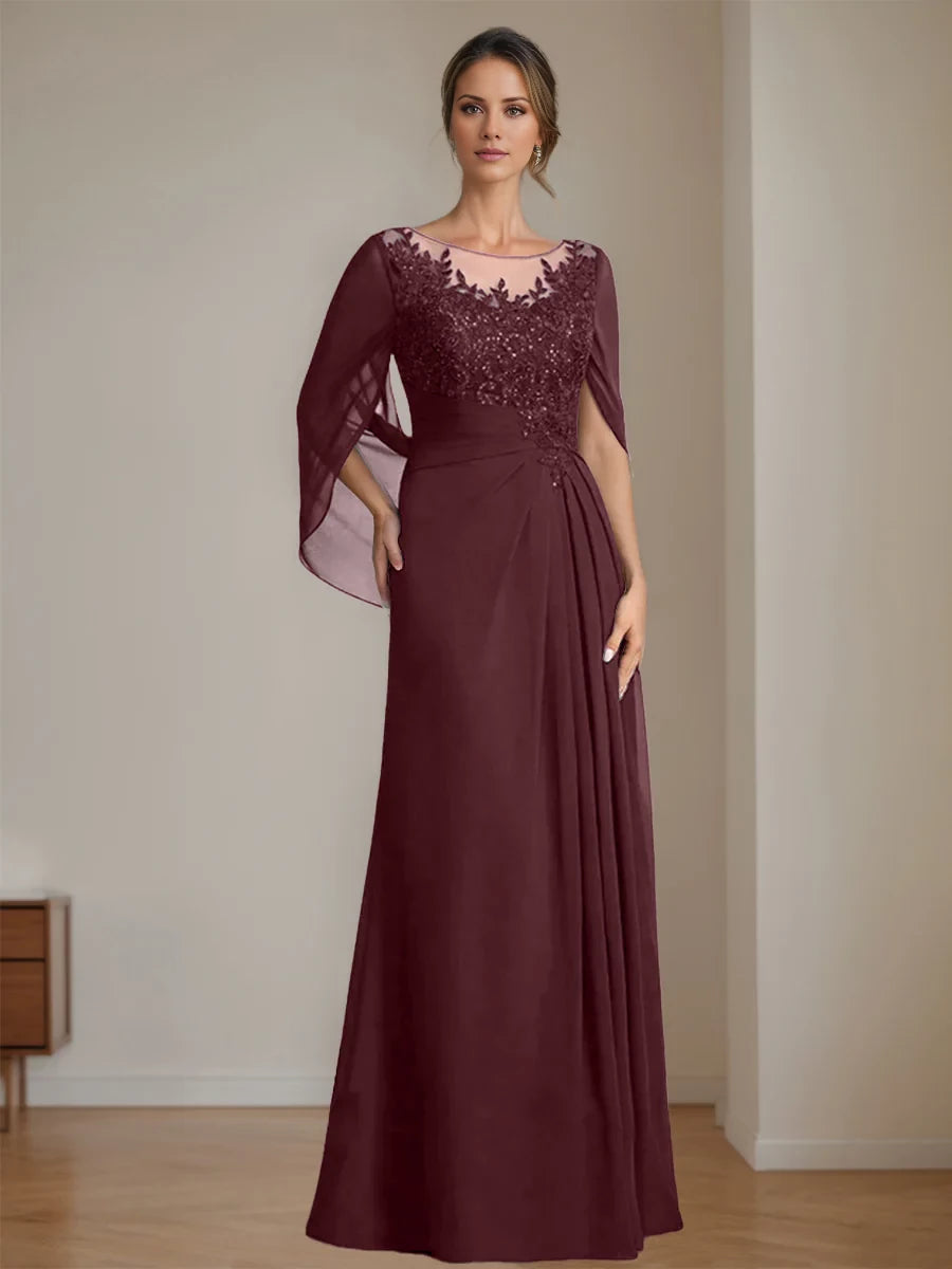 A-Line/Princess Scoop Floor-Length Mother of the Bride Dresses with Pleated Sequins