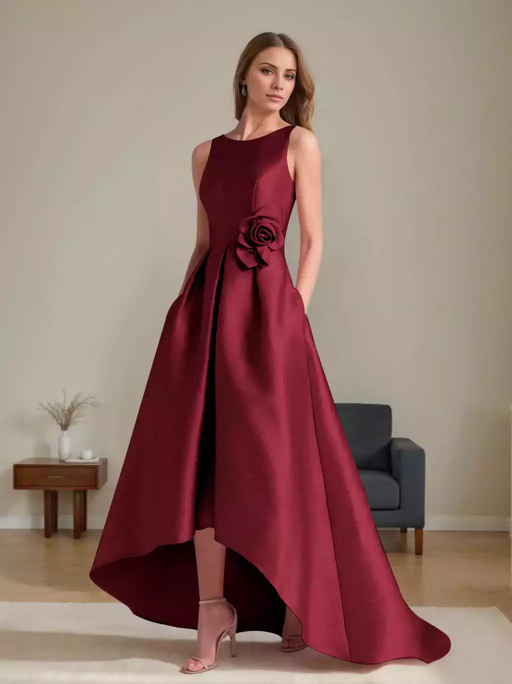 A-Line Princess Scoop Sleeveless Asymmetrical with Flowers Mother of the Bride Dresses