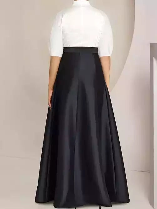 A-Line Princess Shirt Collar Short Sleeves Floor-Length with Bowknot Mother of the Bride Dresses