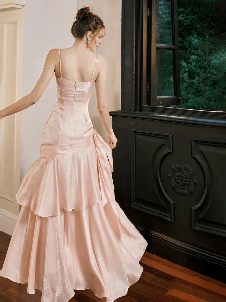 A-Line/Princess Spaghetti Straps Sleeveless Ankle-Length Prom Dresses with Ruffles