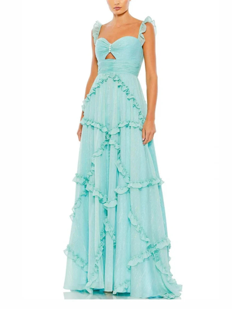 A-Line/Princess Spaghetti Straps Sleeveless Back Zip Floor-Length Evening Dress
