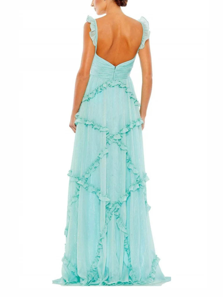 A-Line/Princess Spaghetti Straps Sleeveless Back Zip Floor-Length Evening Dress