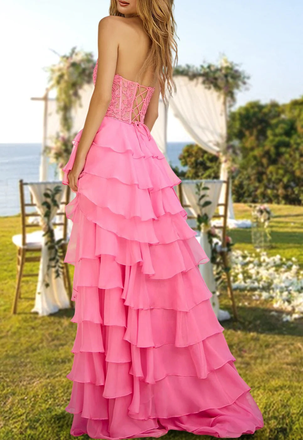 A-Line/Princess Strapless Crisscross Back Floor-Length Evening Dress with Sequins Split Side