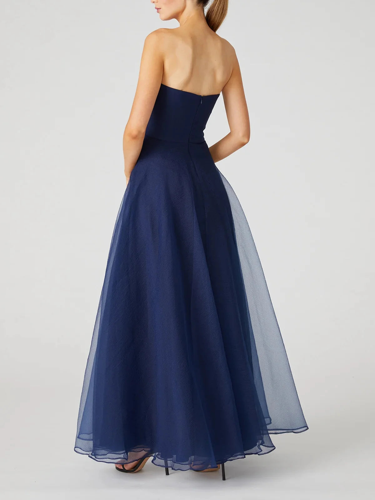 A-Line/Princess Strapless Sleeveless Ankle-Length Prom Dress with Ruffles