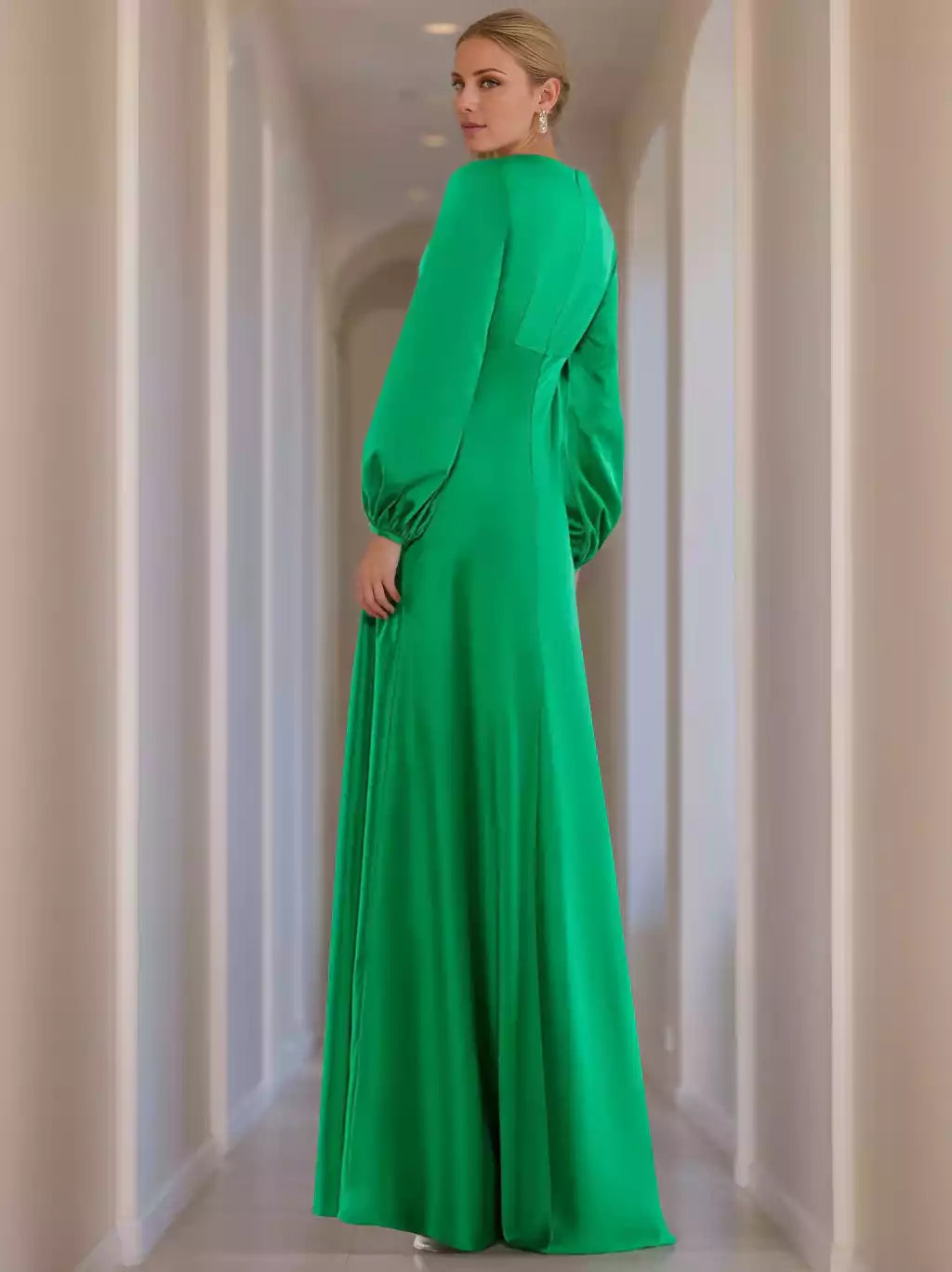A-Line Princess V-Neck Long Sleeves Floor-Length with Ruffles Mother of the Bride Dresses