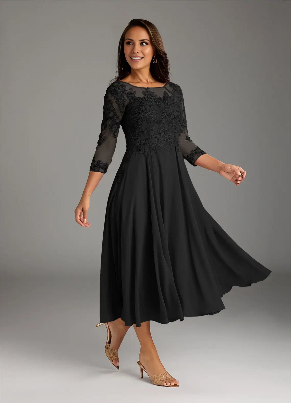 A-Line Scoop Lace Chiffon Dress Mother of the Bride Dresses