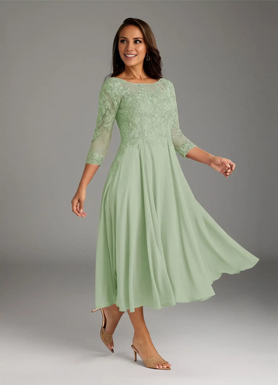 A-Line Scoop Lace Chiffon Dress Mother of the Bride Dresses
