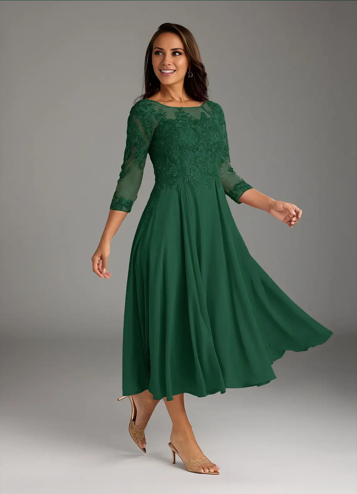 A-Line Scoop Lace Chiffon Dress Mother of the Bride Dresses