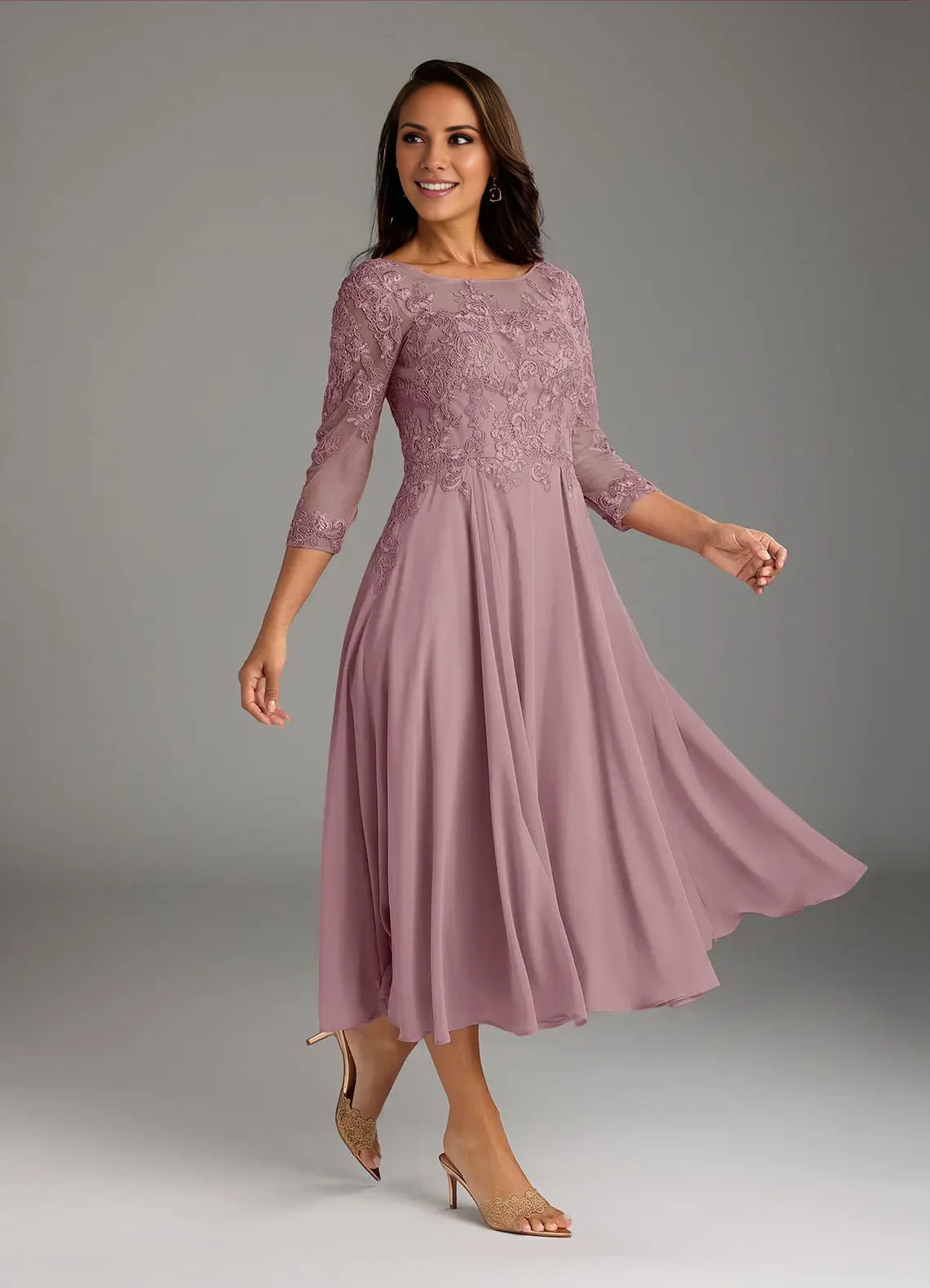 A-Line Scoop Lace Chiffon Dress Mother of the Bride Dresses