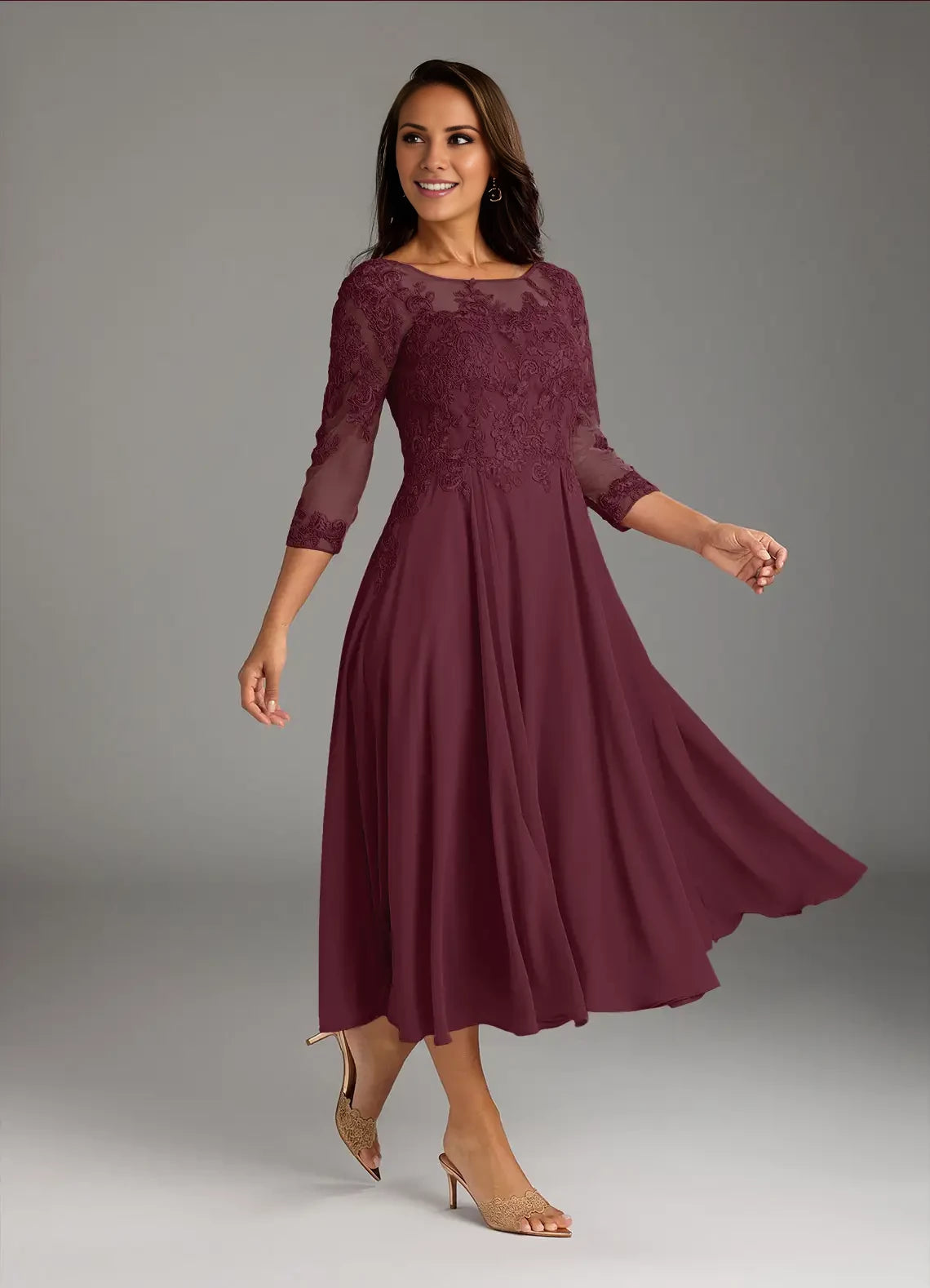 A-Line Scoop Lace Chiffon Dress Mother of the Bride Dresses