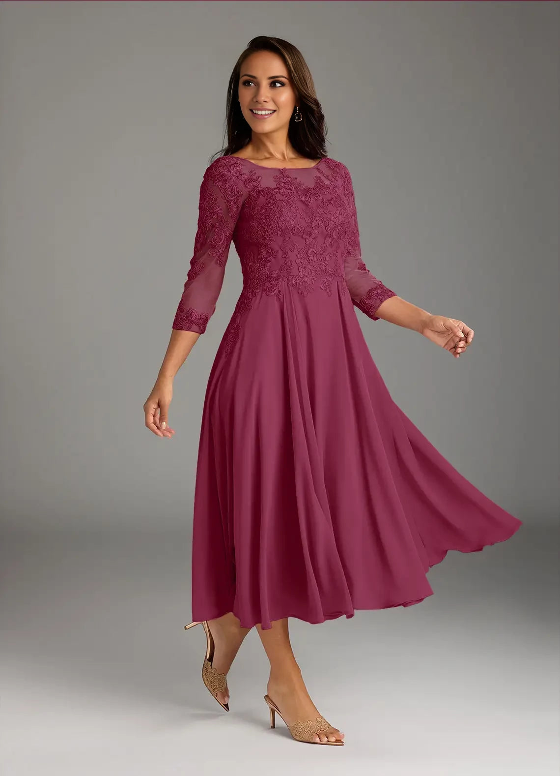A-Line Scoop Lace Chiffon Dress Mother of the Bride Dresses
