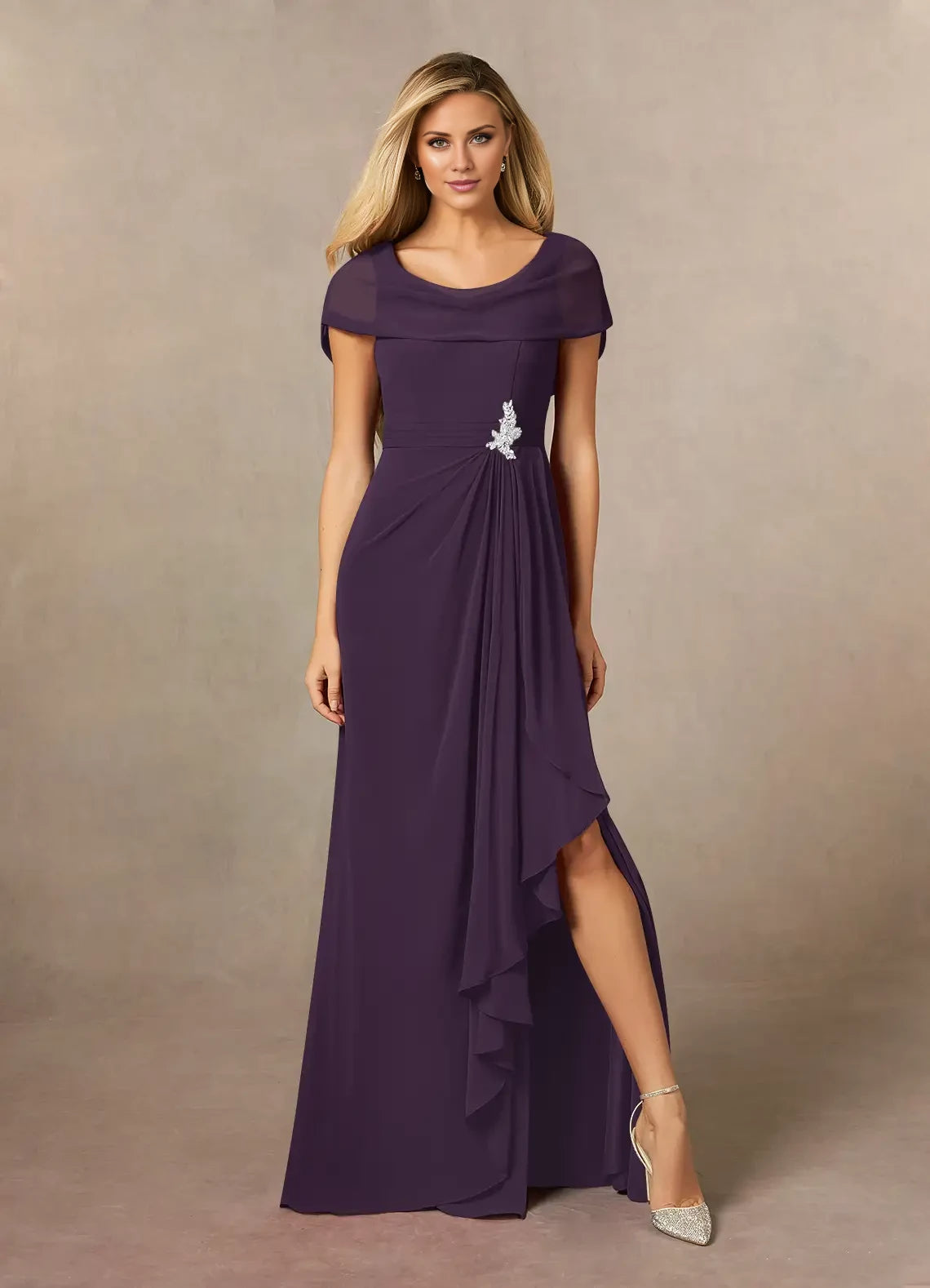 A-Line Side Slit Chiffon Dress Mother of the Bride Dresses