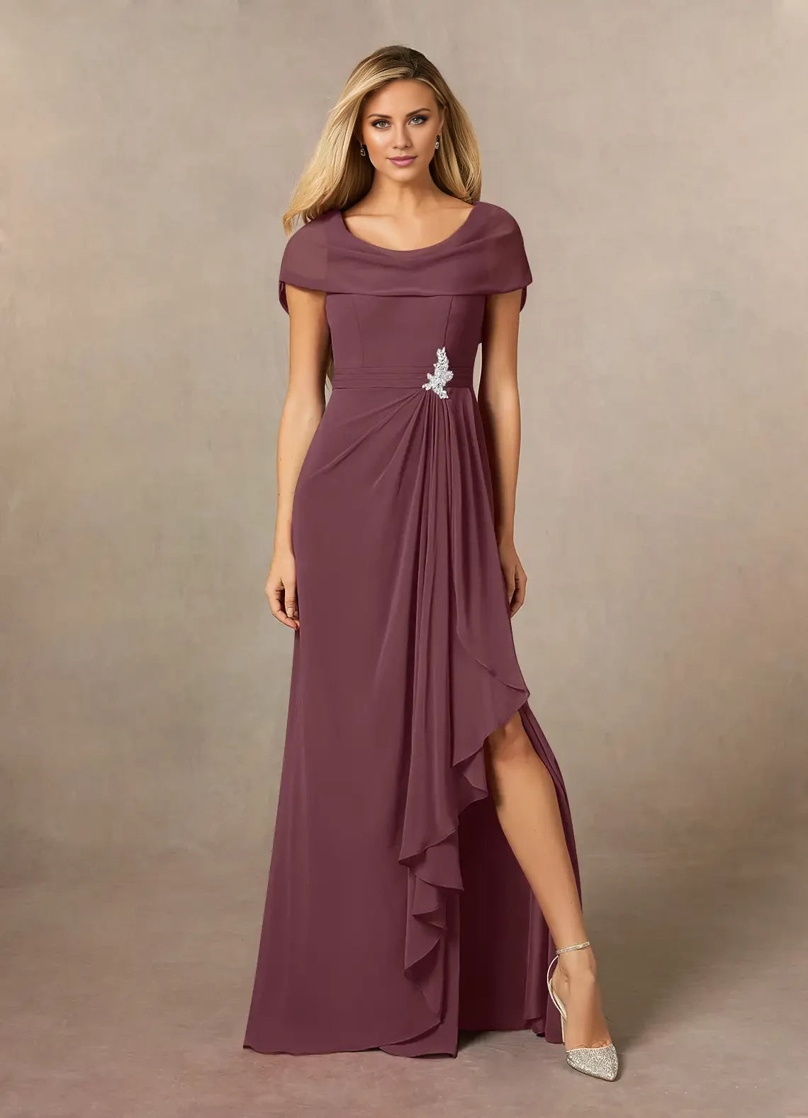 A-Line Side Slit Chiffon Dress Mother of the Bride Dresses
