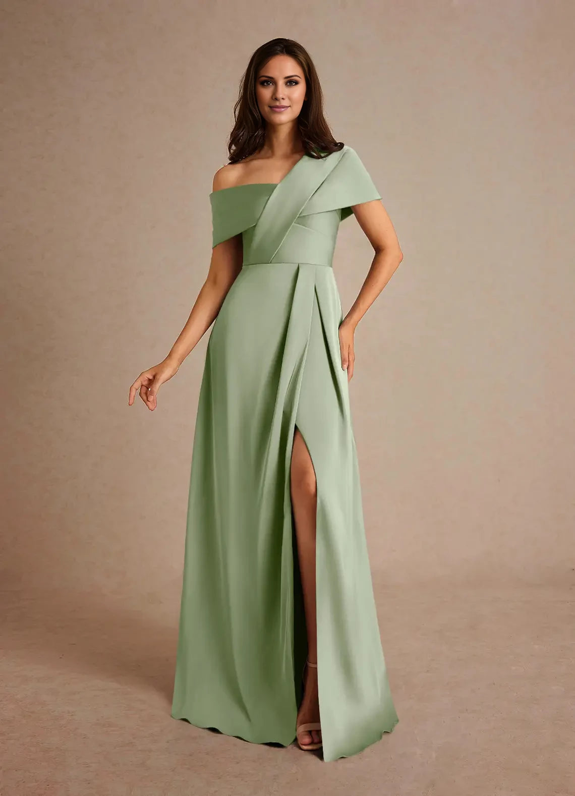 A-Line Single shoulder Pleated Satin Dress Mother of the Bride Dresses