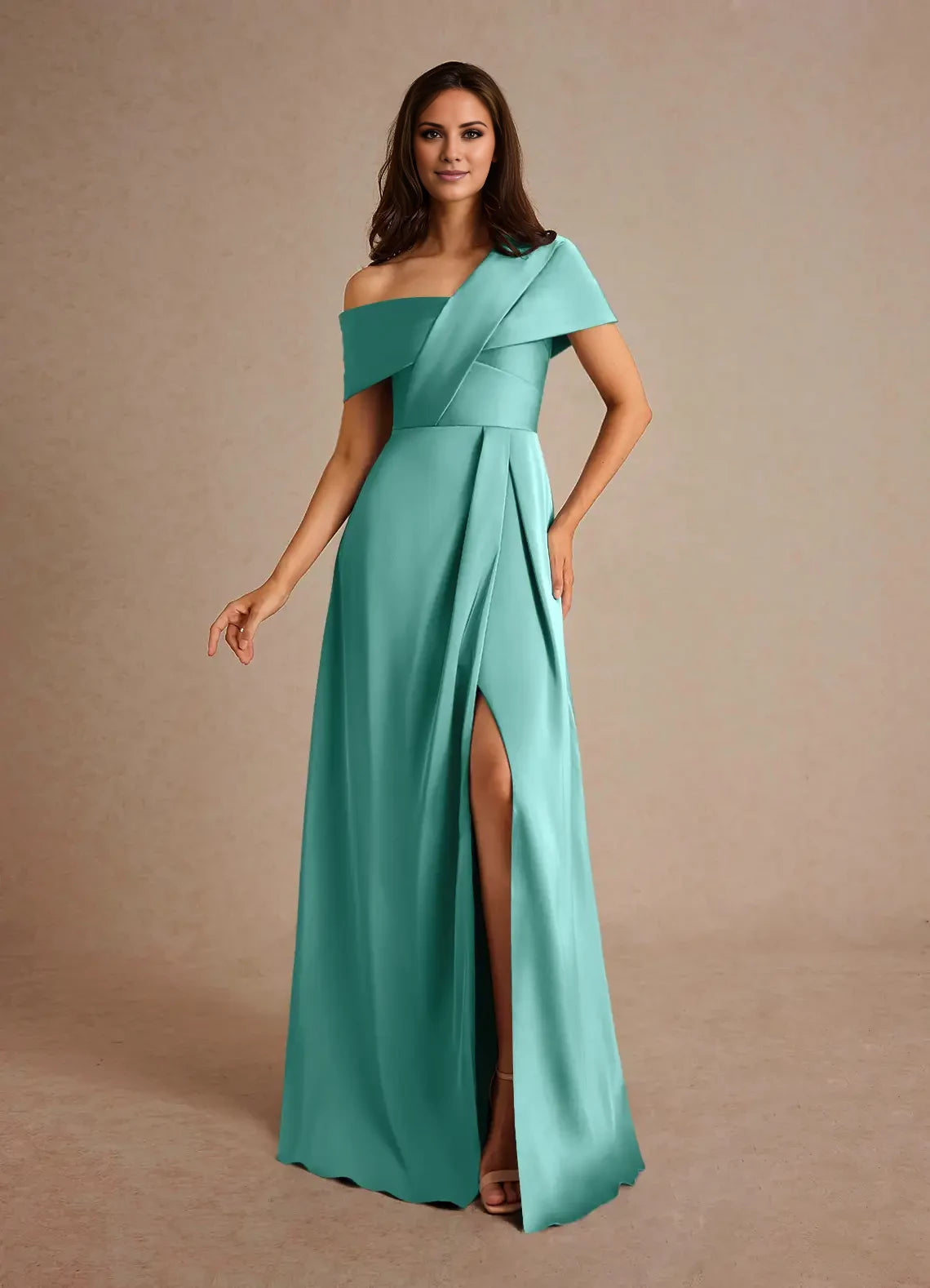 A-Line Single shoulder Pleated Satin Dress Mother of the Bride Dresses