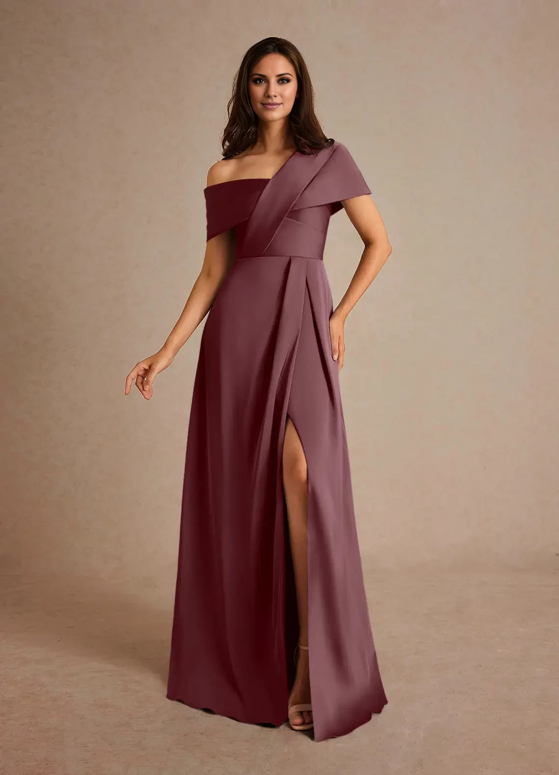 A-Line Single shoulder Pleated Satin Dress Mother of the Bride Dresses
