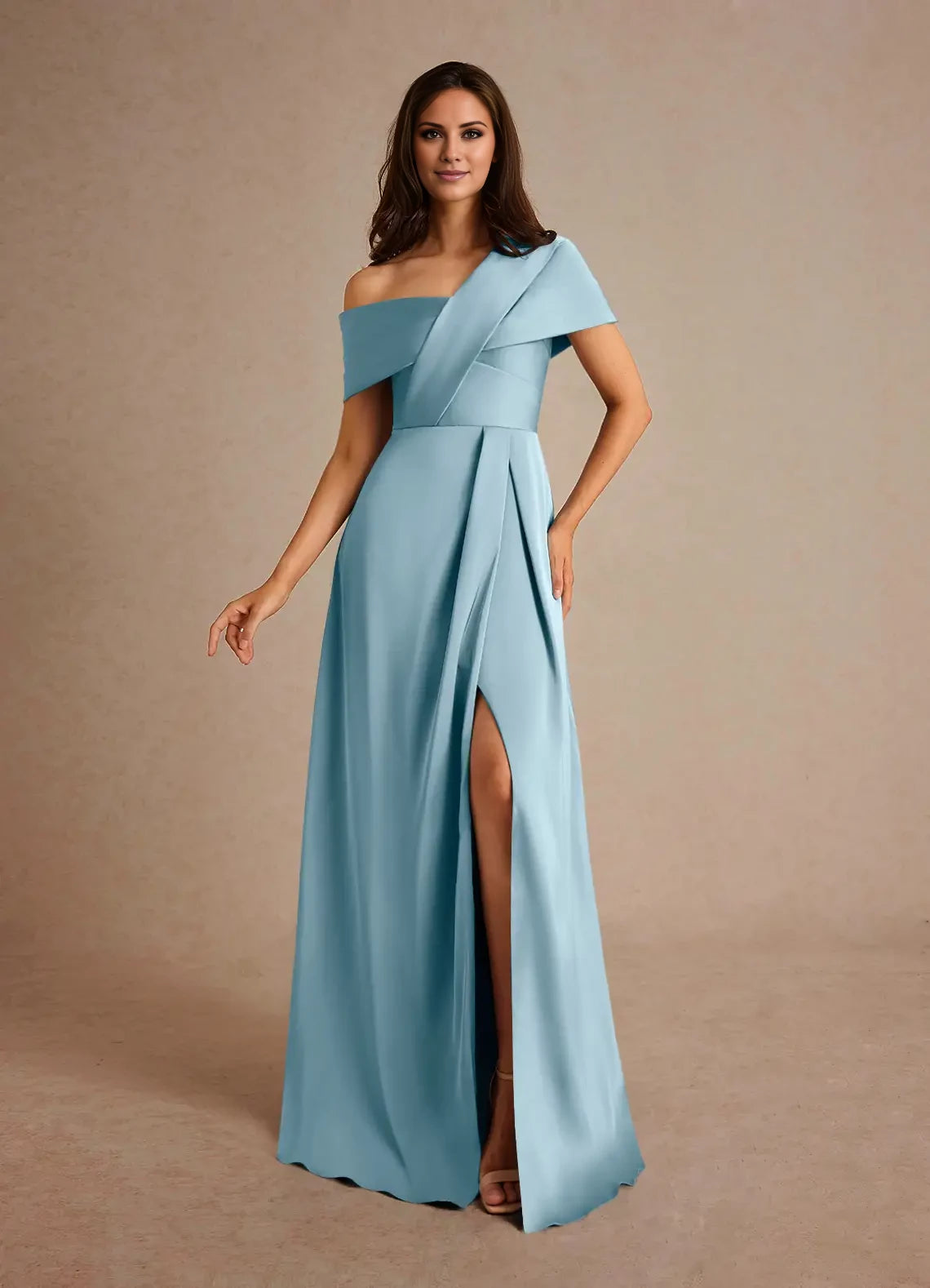 A-Line Single shoulder Pleated Satin Dress Mother of the Bride Dresses