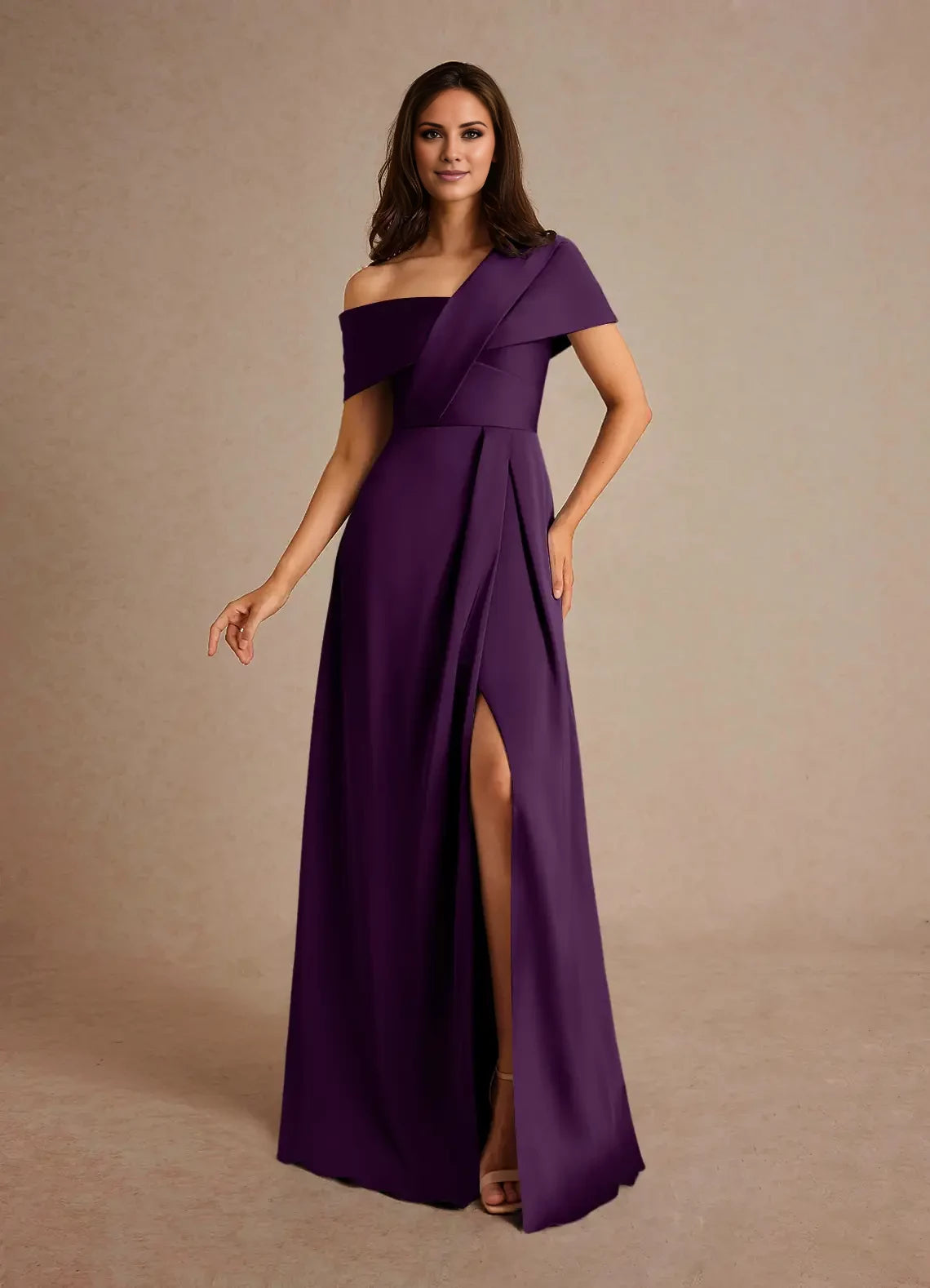 A-Line Single shoulder Pleated Satin Dress Mother of the Bride Dresses