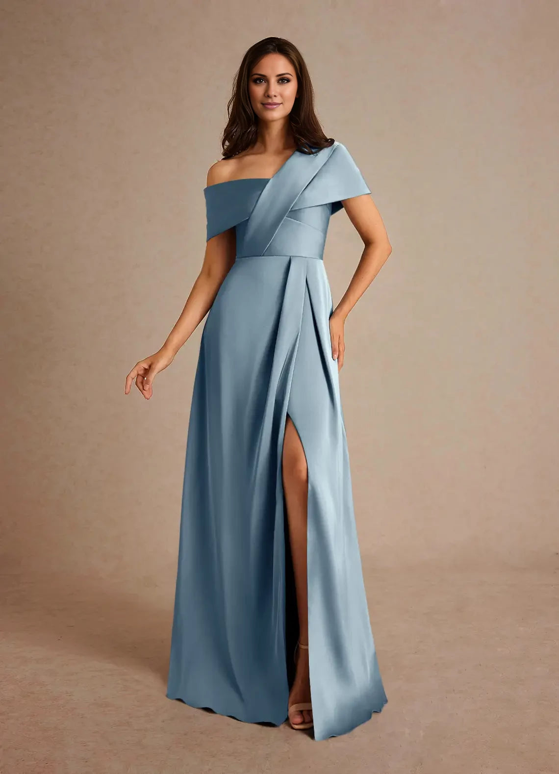 A-Line Single shoulder Pleated Satin Dress Mother of the Bride Dresses